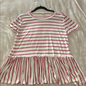Pink and white striped peplum top